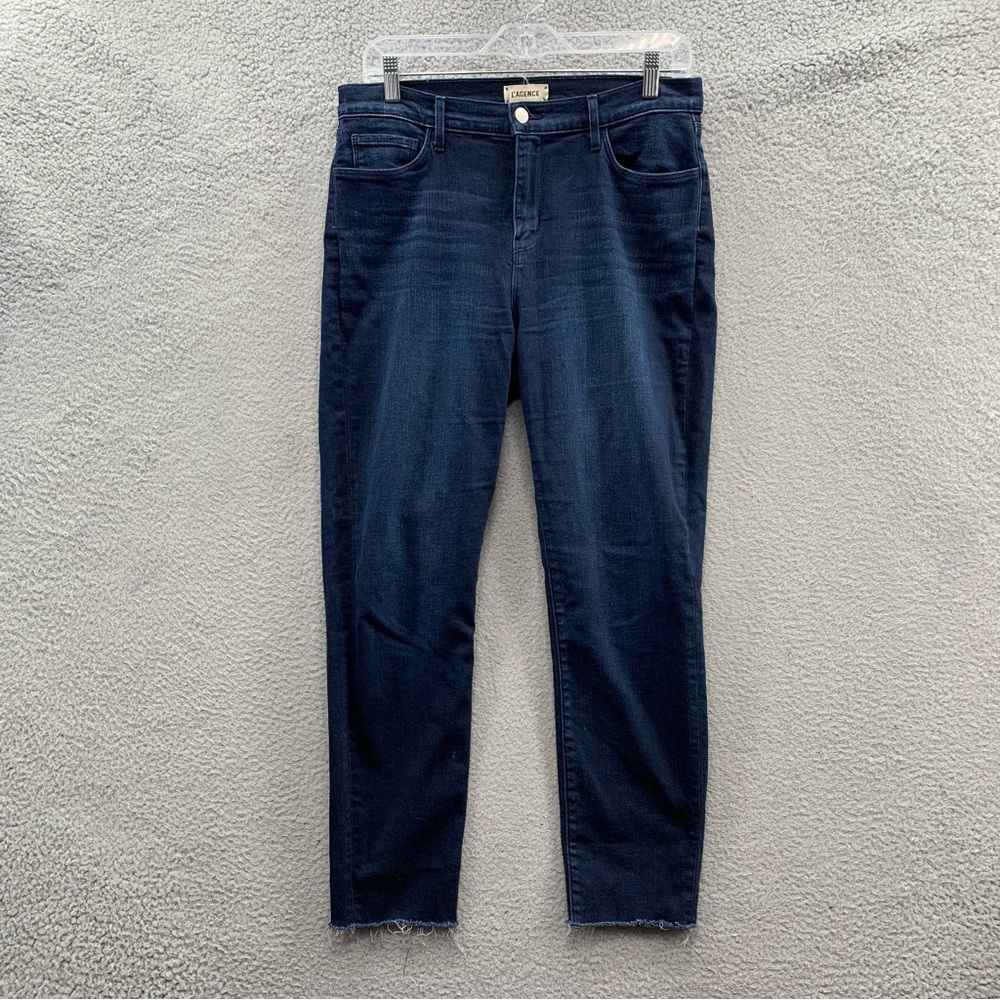 L'AGENCE Sada High Rise Crop Raw Hem Jeans Slim Skinny Dark Wash Blue Size 30